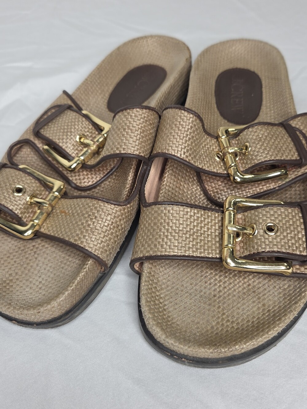 Colbie wide-strap buckle sandals in faux raffia Size 8